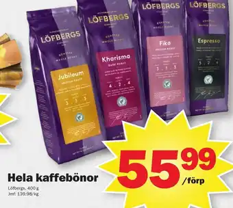 Pekås Löfbergs Kaffebönor erbjuda