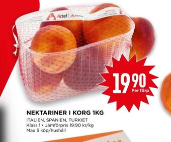 Willys Nektariner i korg 1kg erbjuda