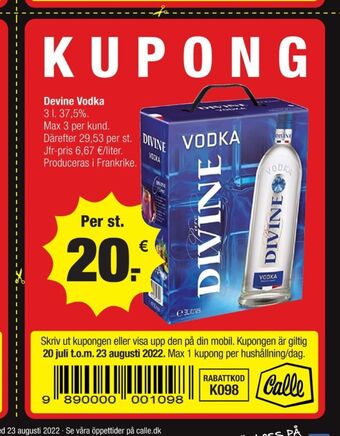 Calle Divine vodka erbjuda