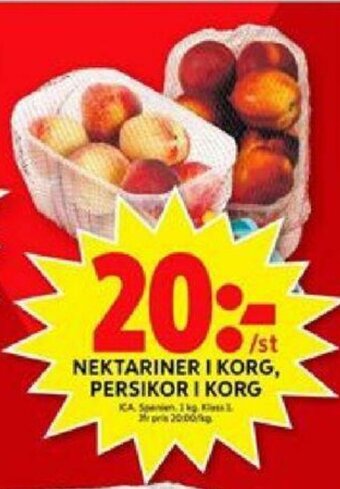 ICA Maxi Nektariner i korg, persikor i korg erbjuda