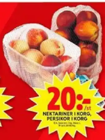 ICA Maxi Nektariner i korg, persikor i korg erbjuda