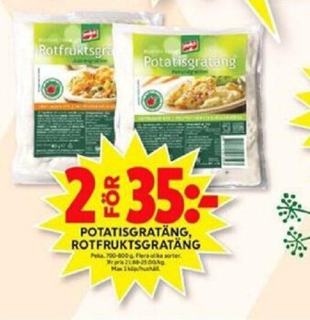 ICA Maxi Potatisgratäng, rotfruktsgratäng erbjuda