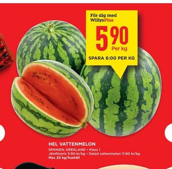 Willys Hel vattenmelon erbjuda