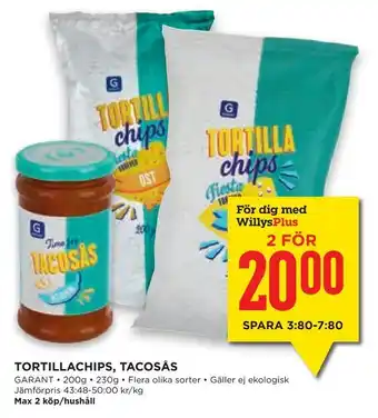 Willys Hemma Tortillachips, tacosås erbjuda