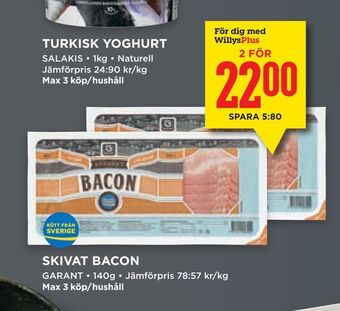 Willys Skivat bacon erbjuda
