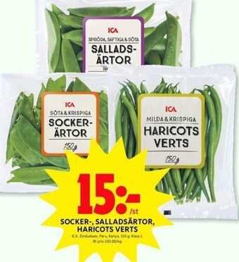 ICA Kvantum Socker Salladsärtor Haricots Verts erbjuda