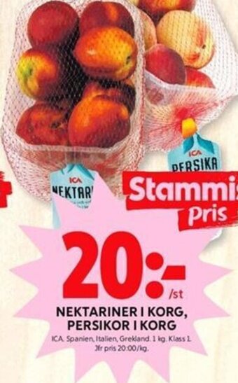 ICA Kvantum Nektariner i Korg, Persikor i korg erbjuda