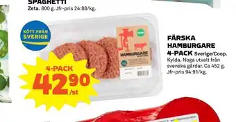 Coop Färska hamburgare 4-pack erbjuda