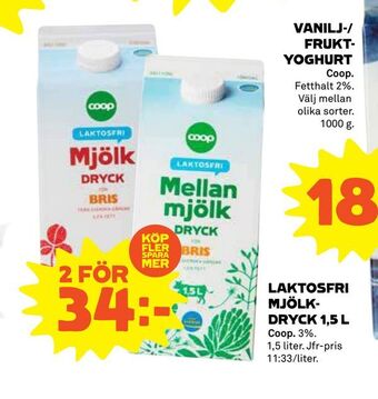 Coop Laktosfri mjölkdryck 1,5 l erbjuda