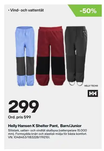 XXL Helly hansen k shelter pant, barn/junior erbjuda