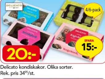 Delicato Kondiskakor. Olika Sorter