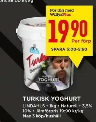 Willys Turkisk Yoghurt 1kg erbjuda