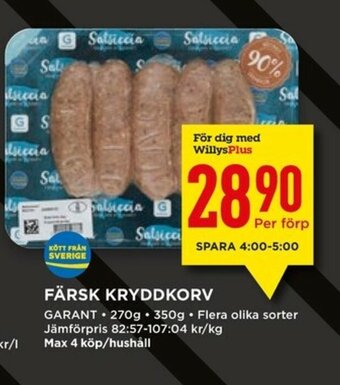 Willys Färsk kryddkorv erbjuda
