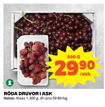 Coop Extra Röda druvor i ask erbjuda