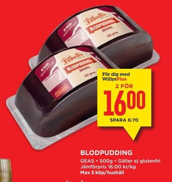 Willys Blodpudding erbjuda
