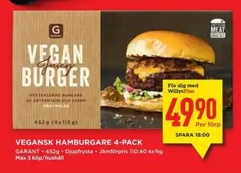 Willys Vegansk hamburgare 4-pack erbjuda