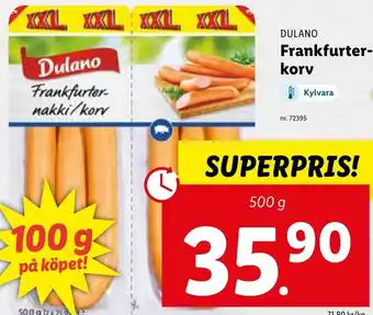 Lidl Dulano Frankfurter-Korv erbjuda