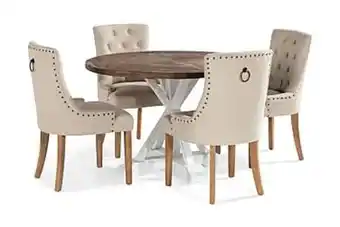 Lire matgrupp rund + 4 viktoria stol trä/vit/beige