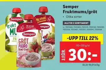 Lidl Semper Fruktmums/Gröt erbjuda