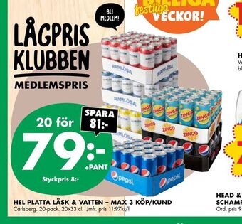 ÖoB Hel platta läsk & vatten - max 3 köp/kund erbjuda