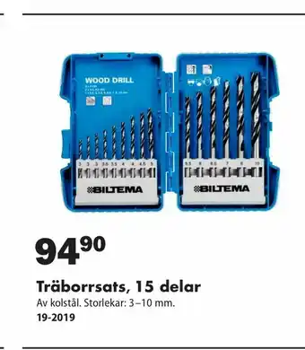 Biltema Träborrsats 15 delar erbjuda