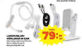Laddkablar/ hörlurar in-ear