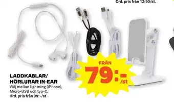 Laddkablar/ hörlurar in-ear