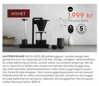 Electrolux Home Kaffebryggare WILFA WSPL-3B erbjuda
