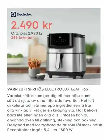 Electrolux Home Varmluftsfritös. electrolux e6af1-6st erbjuda
