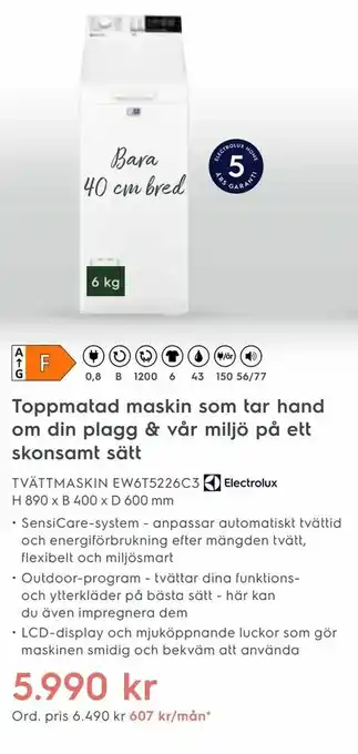 Electrolux Home Tvättmaskin ew6t5226c3 erbjuda