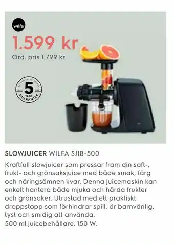 Electrolux Home Slowjuicer WILFA SJ1B-500 erbjuda