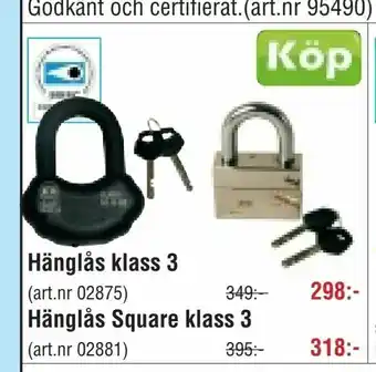 Erlandsons Brygga Hänglås Square klass 3 erbjuda
