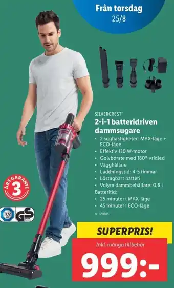 Lidl 2-i-1 Batteridriven Dammsugare erbjuda