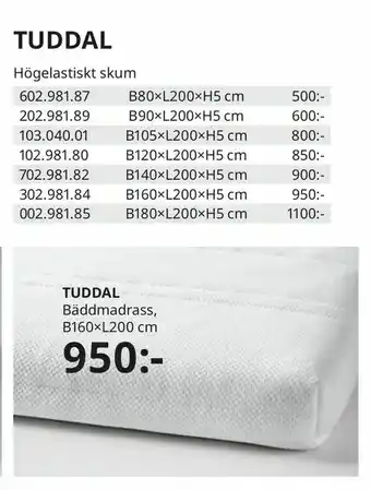 TUDDAL Bäddmadrass