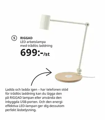 IKEA RIGGAD LED arbetslampa med trådlös laddning erbjuda