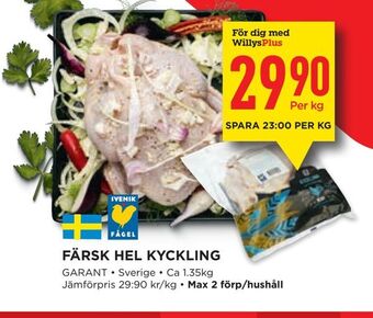 Willys Färsk hel kyckling erbjuda