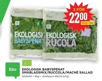 Willys Ekologisk babyspenat småbladsmix/ruccola/maché sallad erbjuda
