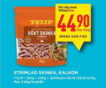 Willys Strimlad skinka, kalkon erbjuda