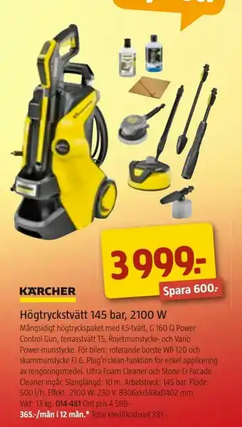 Jula Högtryckstvätt 145 bar, 2100 W erbjuda