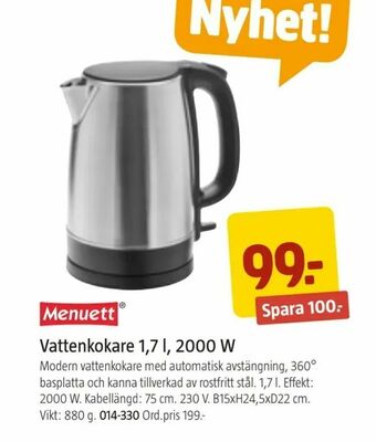Jula Vattenkokare 1,7 l, 2000 w erbjuda