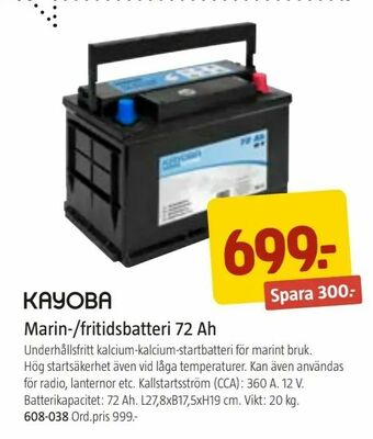 Marin-/fritidsbatteri 72 Ah