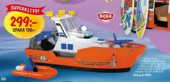 Leklust Dickie Toys Räddningsbåt med ljus och ljud, manuell vattenpump, livbåt med manuell vinsch och ankare erbjuda