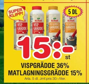 Nya Pulsen Vispgrädde 36% matlagningsgrädde 15% erbjuda