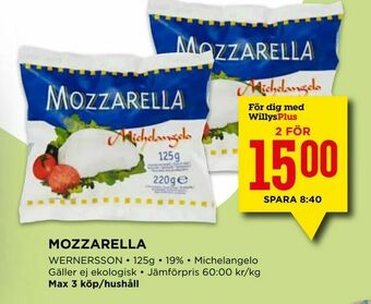 Willys Mozzarella erbjuda