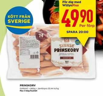 Willys Prinskorv erbjuda