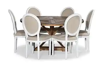 Lire matgrupp 150 rund + 6 smilea stol vit/beige