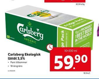 Lidl Carlsberg ekologisk lättöl 3,5% erbjuda