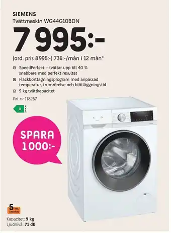 Elon Siemens tvättmaskin wg44g10bdn erbjuda