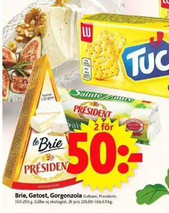 ICA Supermarket Brie, Getost, Gorgonzola 150-250g erbjuda
