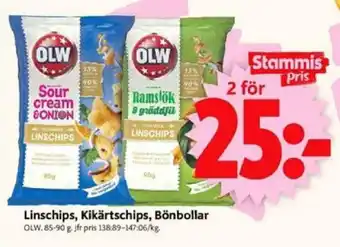 Linschips, Kikärtschips, Bönbollar 85-90g